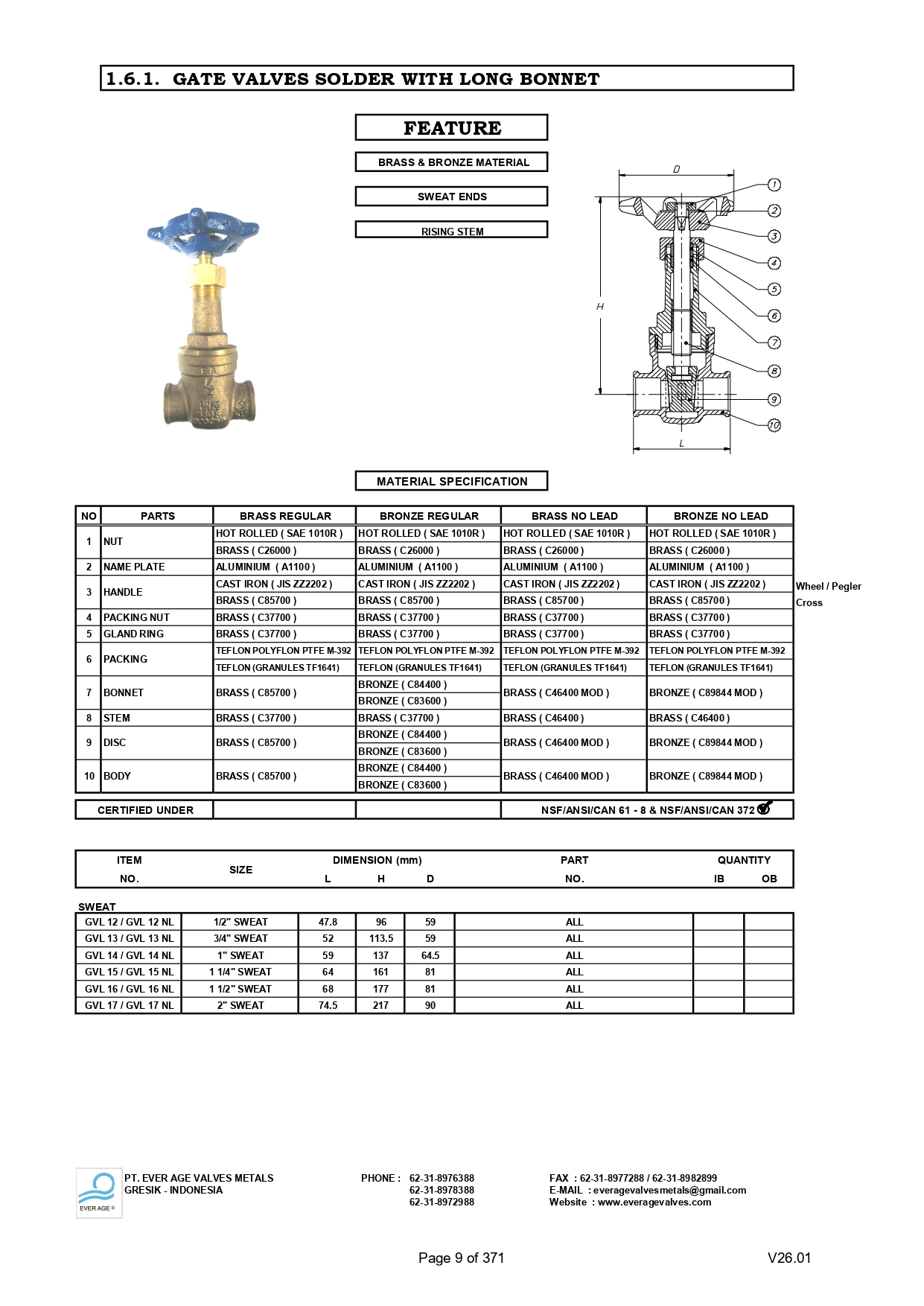 GATE VALVES SOLDER WITH LONG BONNET - GVL 12 - GVL 17